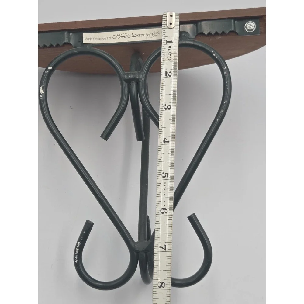 Home Interiors & Gifts Half-Round Wood Wall Shelf with Green Metal Bracket